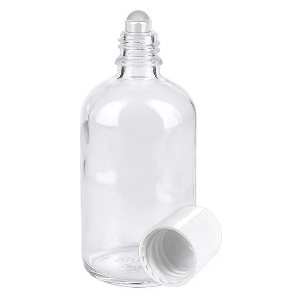 Frasco de farmácia transparente 100ml tampa roll-on branco Frasco de farmácia transparente 100ml tampa roll-on branco