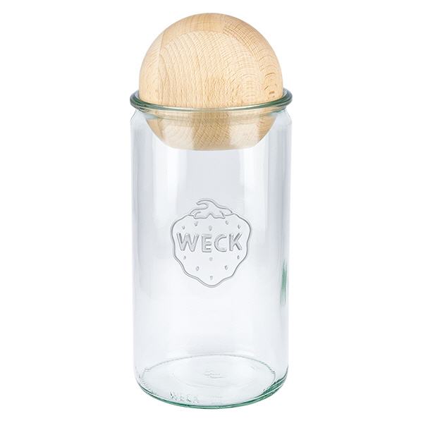 Frasco cilíndrico de 1590ml WECK RR100 com bola de madeira faia