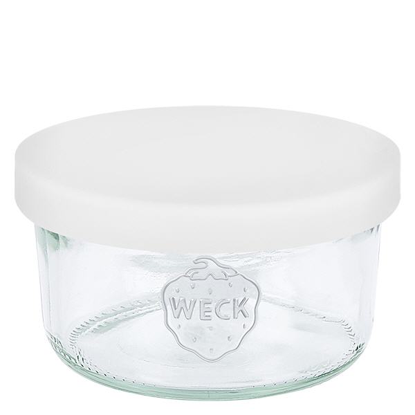 Copos de vidro de 165 ml WECK RR80 com tampa de silicone branca