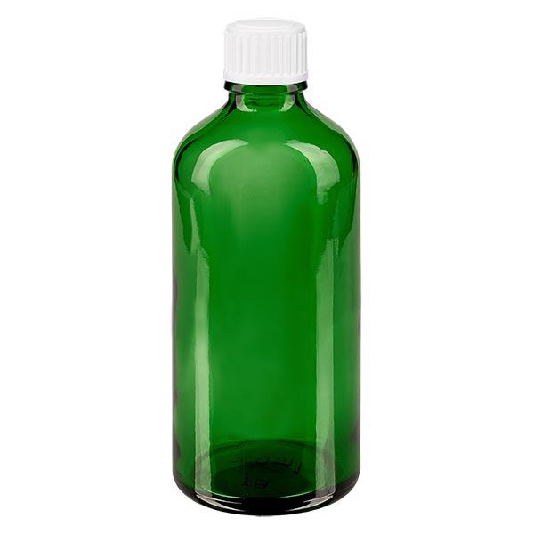 Frasco de farmácia verde 100ml tampa de rosca branca globules standard