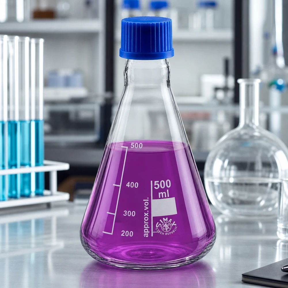 Erlenmeyer de 500 ml em vidro borossilicato resistente ao calor com escala graduada