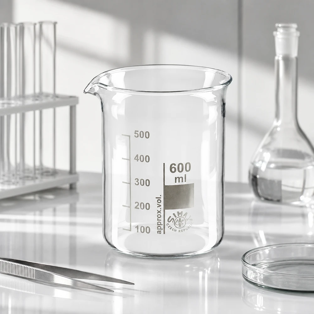 Copo transparente de 600 ml com molde baixo, fabricado em vidro borossilicato de alta qualidade com graduação precisa