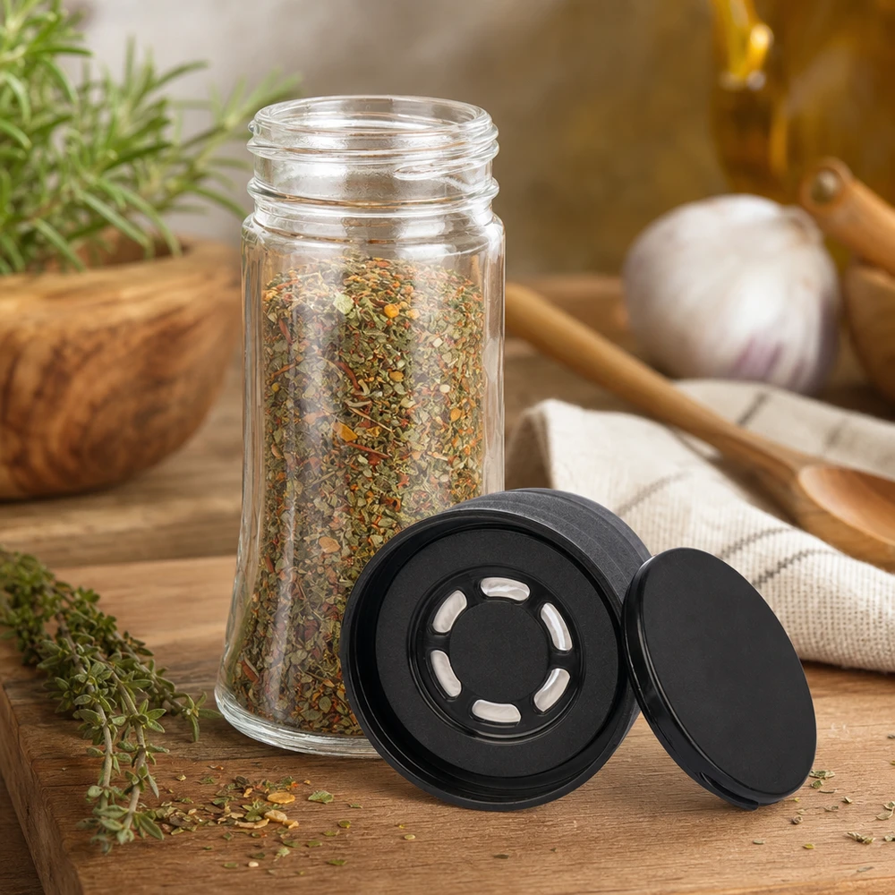Frasco pequeno para ervas aromáticas de 95 ml com moinho preto e função de espalhar sal grosso