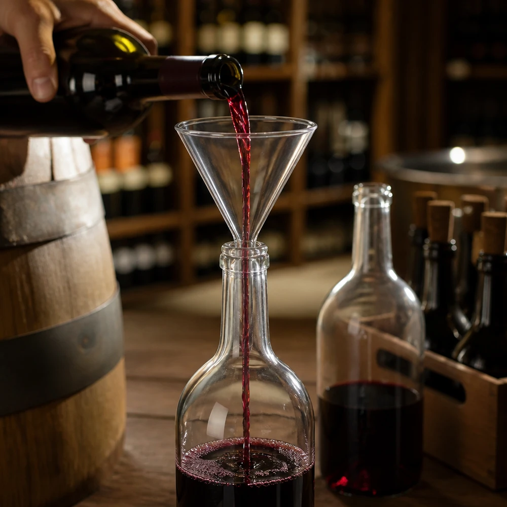 Funil ø100mm cal sodada, ângulo 60°, estilo curto Funil de vidro transparente de 100 mm com haste curta para a decantação profissional de vinho e outros líquidos