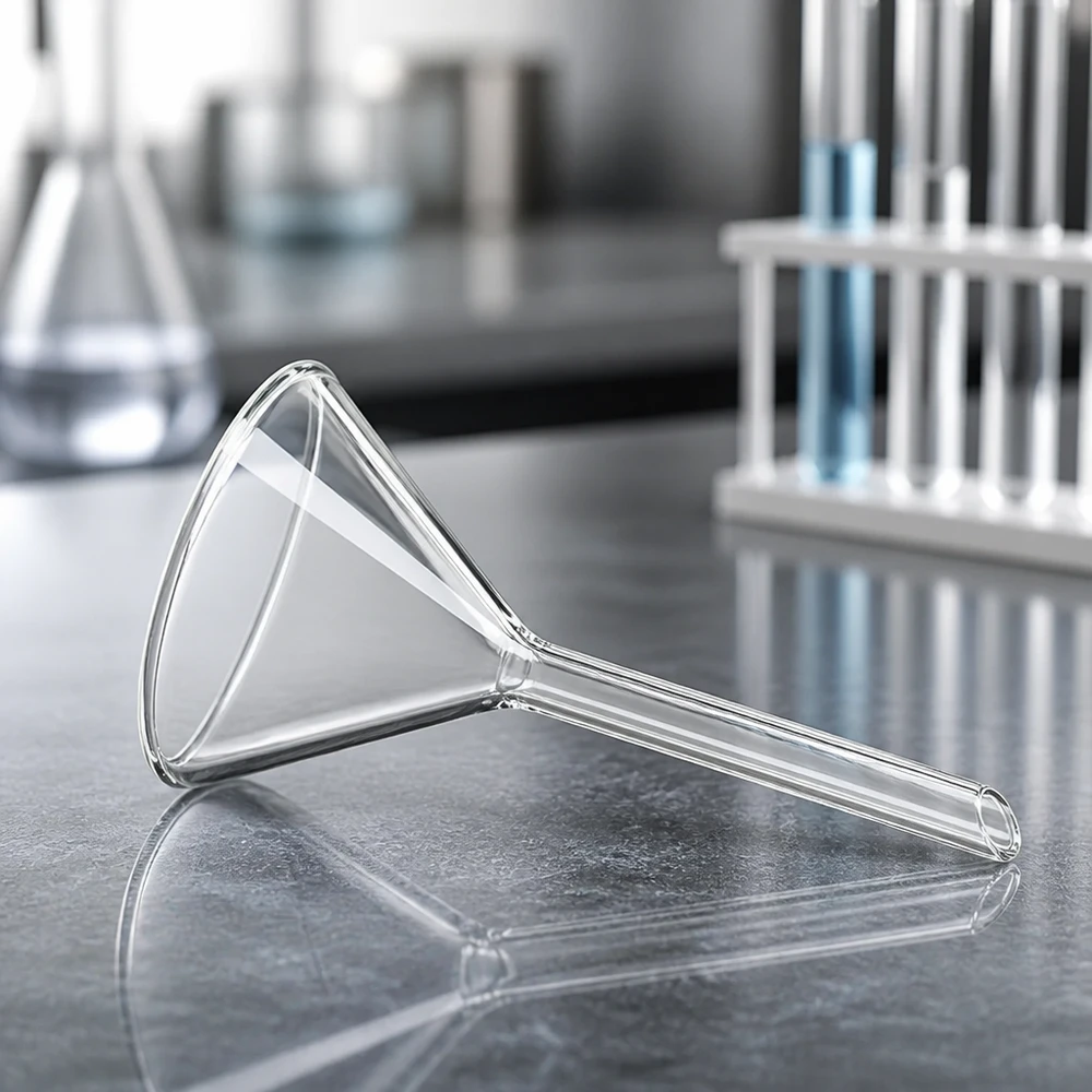 Funil ø50mm cal sodada, ângulo 60°, estilo curto Funil de vidro científico com ângulo de abertura de 60 graus para uma transferência eficiente de líquidos