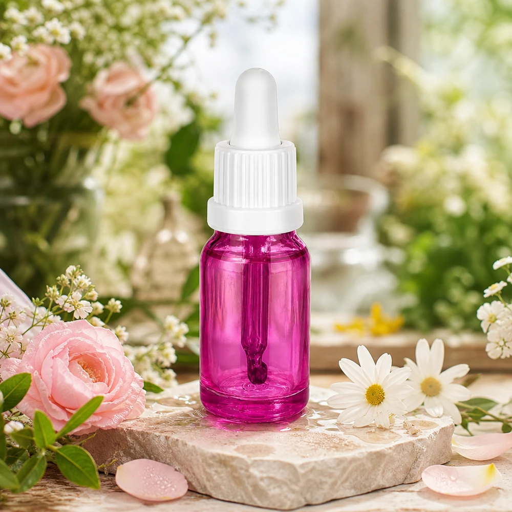 Frasco de pipeta pequeno de 10 ml em vidro violeta para óleos essenciais OV PurpleLine UT18/10