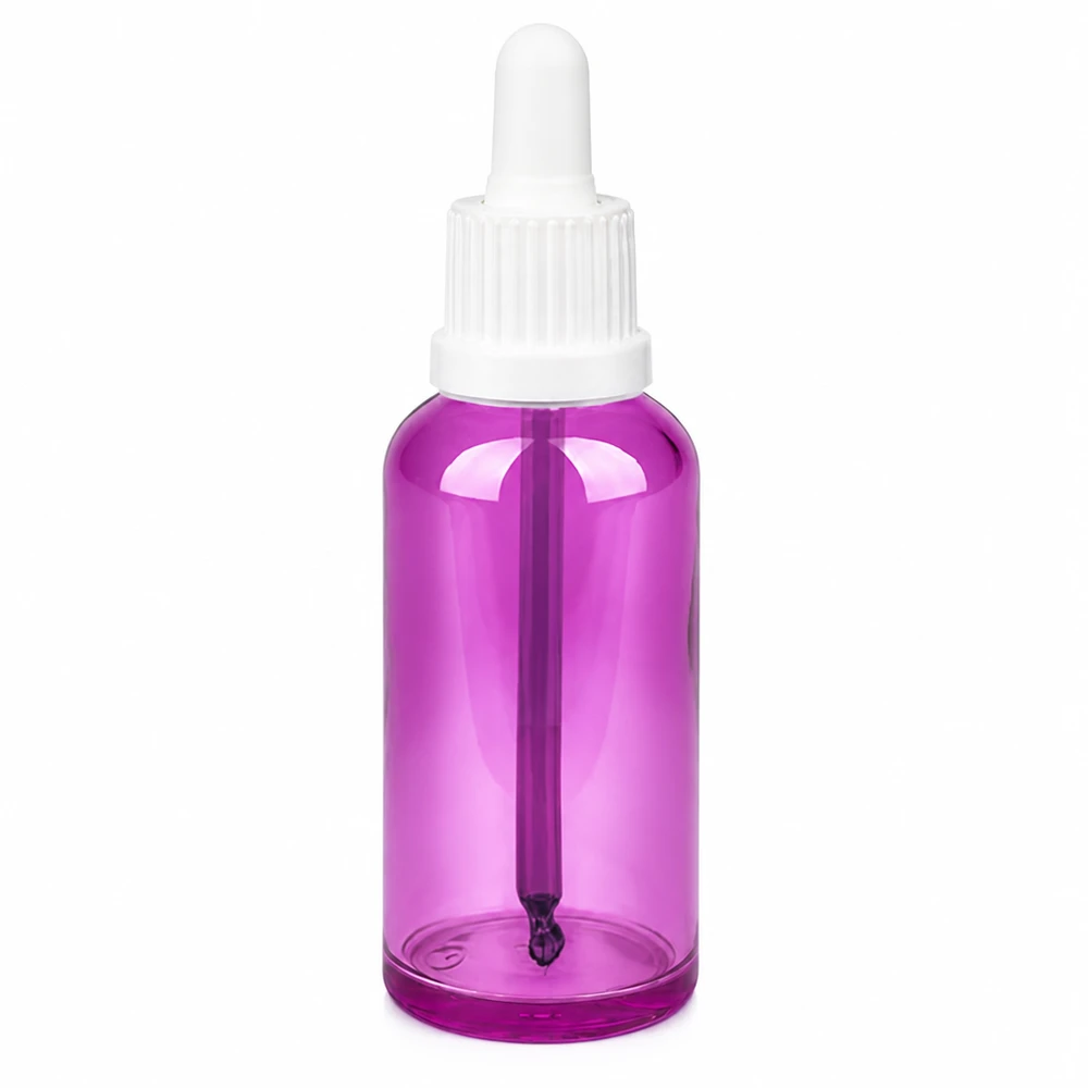 Frasco de pipeta de 50 ml com tampa de rosca branca Originality PurpleLine UT18/50 Frasco pipeta de 50 ml transparente roxo com tampa branca para uma dosagem precisa
