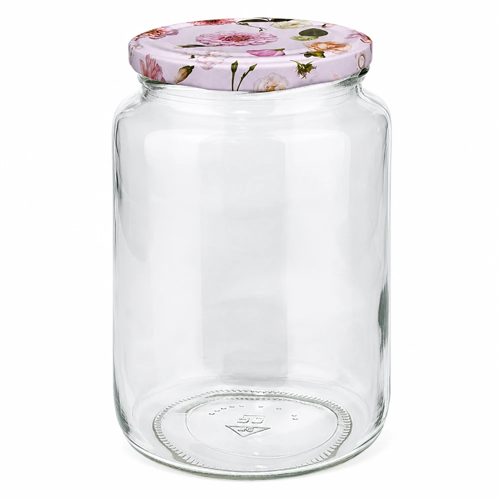 Frasco redondo de 795 ml com tampa de flor cor-de-rosa Frasco de conservação BasicSeal Frasco de armazenamento Frasco de compota