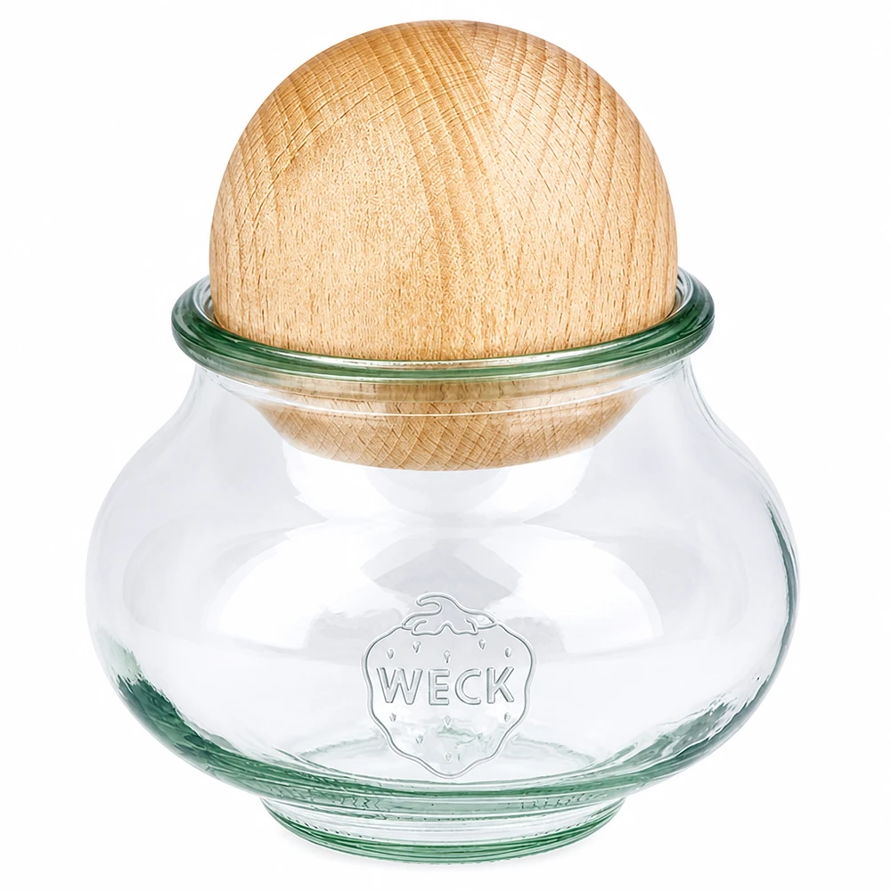Frasco para jóias WECK 560ml RR80 com tampa de bola de faia Frasco de madeira com vedante de cortiça transparente