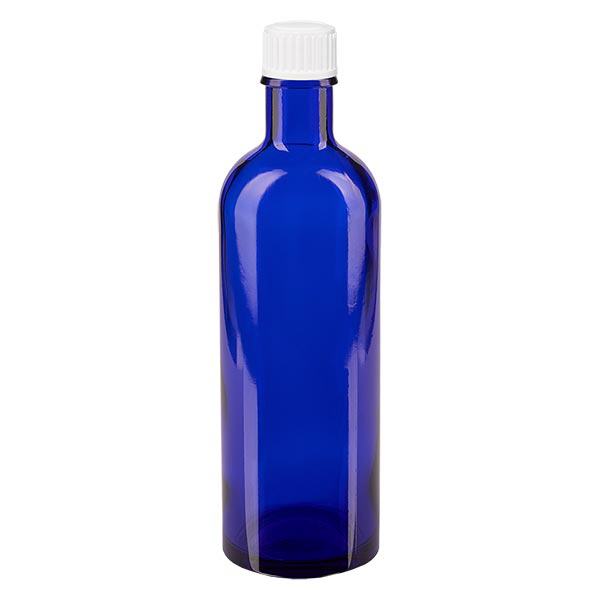 Frasco de farmácia azul 200ml tampa de rosca branca standard