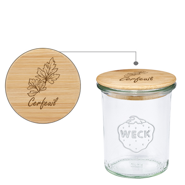 Tampa em madeira "Cerfeuil" com verniz WECK 160ml Tampa em madeira "Cerfeuil" com verniz WECK 160ml