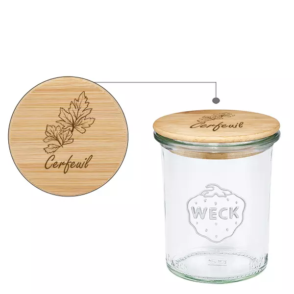 Tampa em madeira "Cerfeuil" com verniz WECK 160ml Tampa em madeira "Cerfeuil" com verniz WECK 160ml