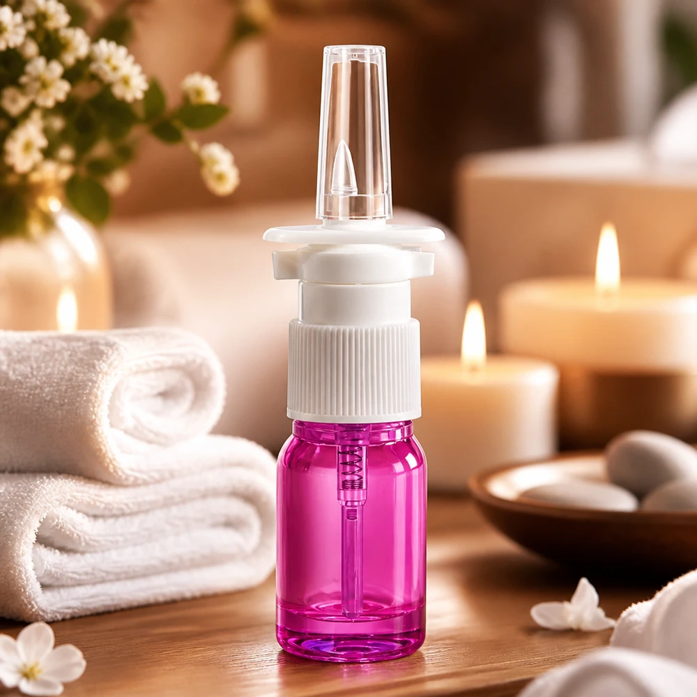 Frasco de spray nasal preciso de 5 ml com rosca UT18/5 em violeta brilhante para aplicações médicas