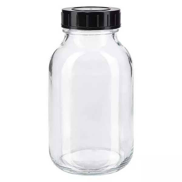 Garrafa de vidro transparente com gargalo largo de 500 ml com tampa de rosca Garrafa de vidro transparente com gargalo largo de 500 ml com tampa de rosca