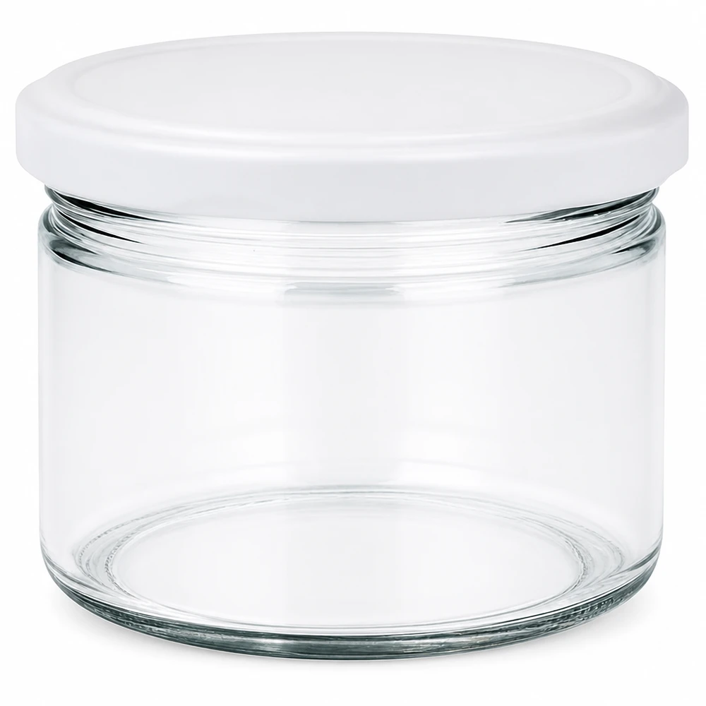 Frasco redondo de 540 ml com tampa BasicSeal branca UNiTWIST - frasco de vidro transparente vazio para cozinha e uso doméstico