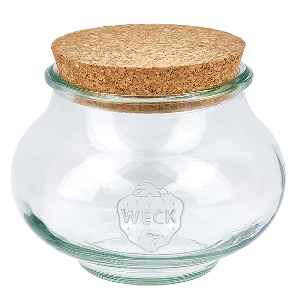 Frasco de jóias de 560ml WECK RR80 com cortiça natural Frasco para jóias WECK 560ml RR80 com tampa de cortiça natural Frasco de conservação com tampa de cortiça