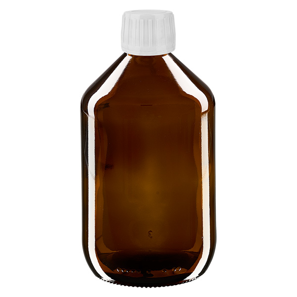 Frasco de medicamento Euro 500. castanho PP28. com tampa de rosca branca Frasco de medicamento Euro 500. castanho PP28. com tampa de rosca branca