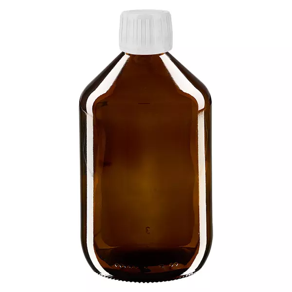 Frasco de medicamento Euro 500. castanho PP28. com tampa de rosca branca Frasco de medicamento Euro 500. castanho PP28. com tampa de rosca branca
