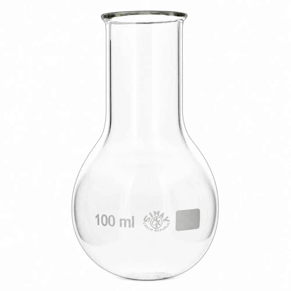 Balão de fundo redondo com 100 ml de gargalo largo em vidro borossilicato transparente para aplicações laboratoriais