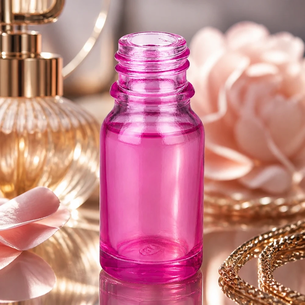 Frasco de farmácia de 10 ml PurpleLine UT18/10 UNiTWIST Frasco de vidro PurpleLine UT18/10 UNiTWIST elegante de 10 ml em magenta para produtos de beleza e bem-estar
