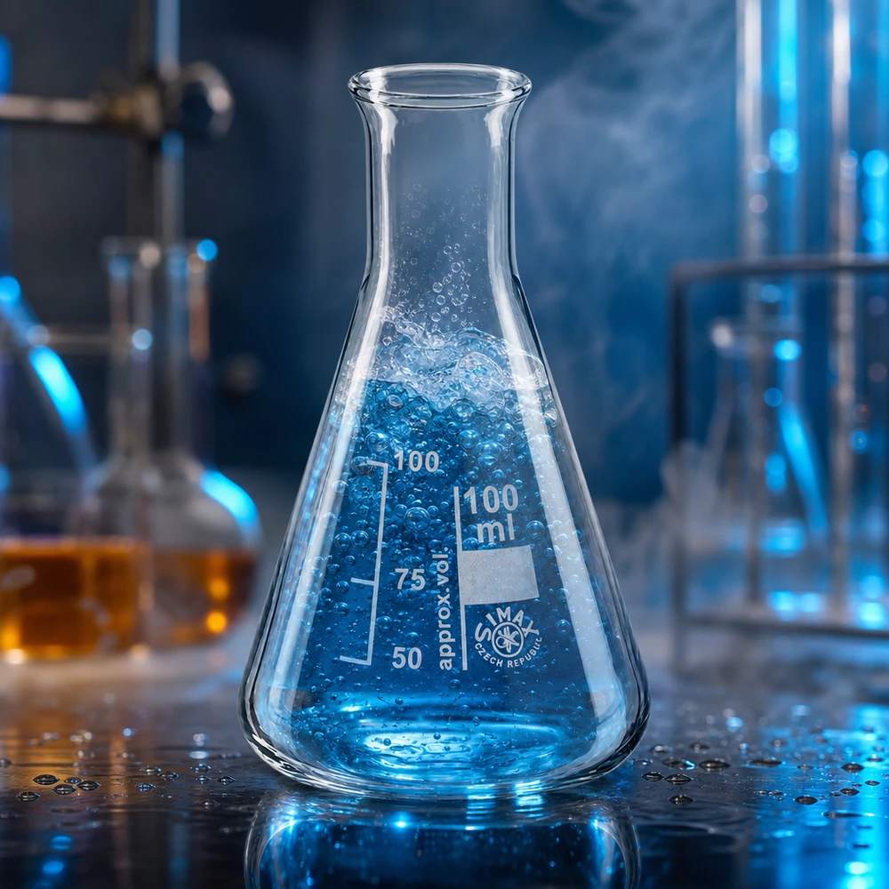 Erlenmeyer de 100 ml com gargalo estreito e forma cónica para uma mistura e agitação óptimas dos líquidos