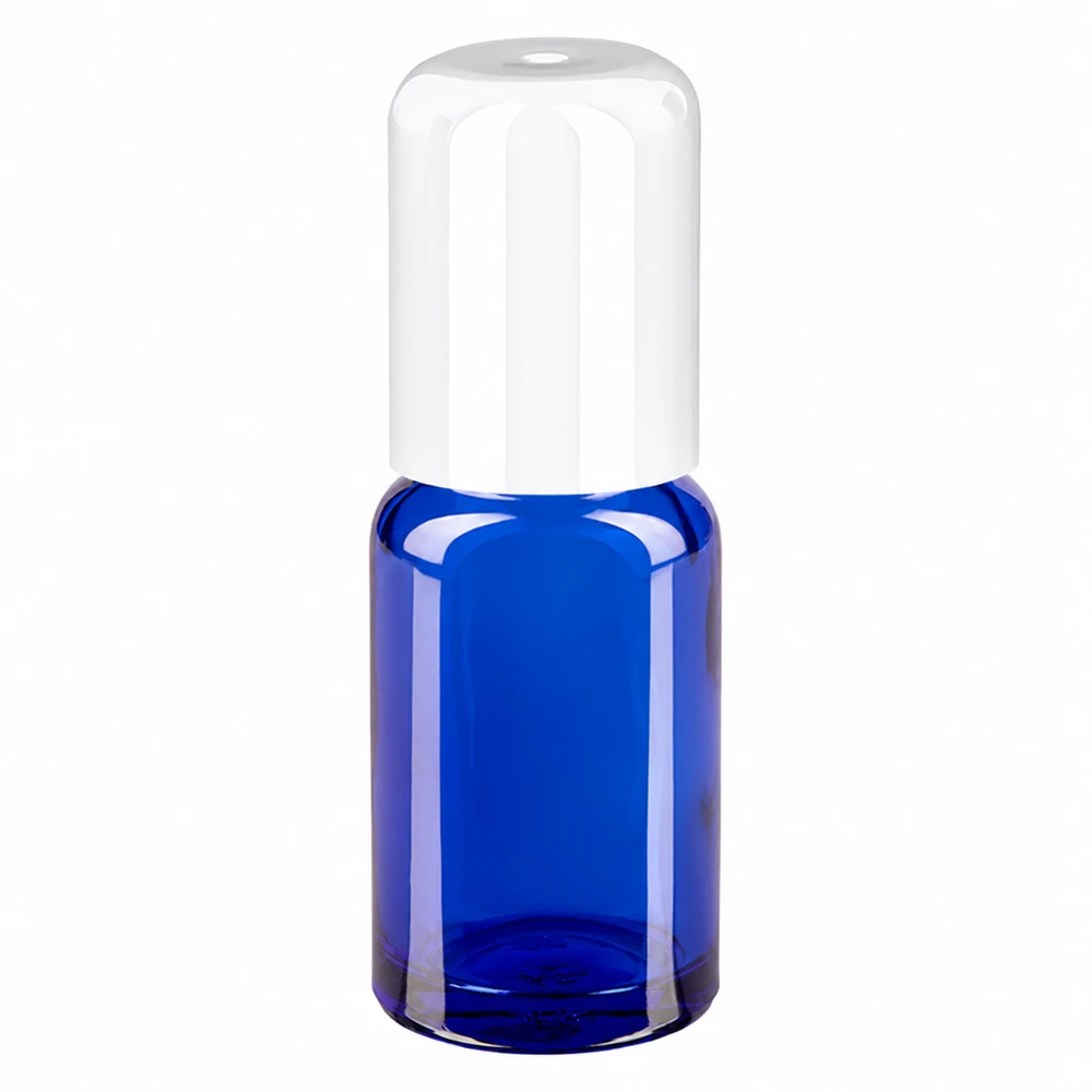 Frasco roll-on de 10 ml branco STD BlueLine UT18/10 vidro azul com tampa branca