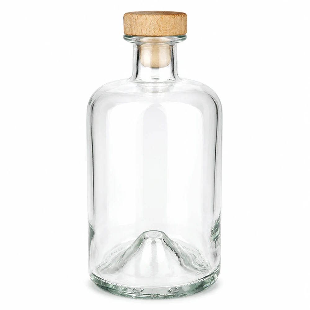 500ml Apothekenflasche "Classic" mit Holzgriffkorken UNiTWIST® Garrafa de vidro de 500 ml Sofia com pega de madeira e rolha UNiTWIST transparente vazia Fotografia do produto sobre um fundo branco