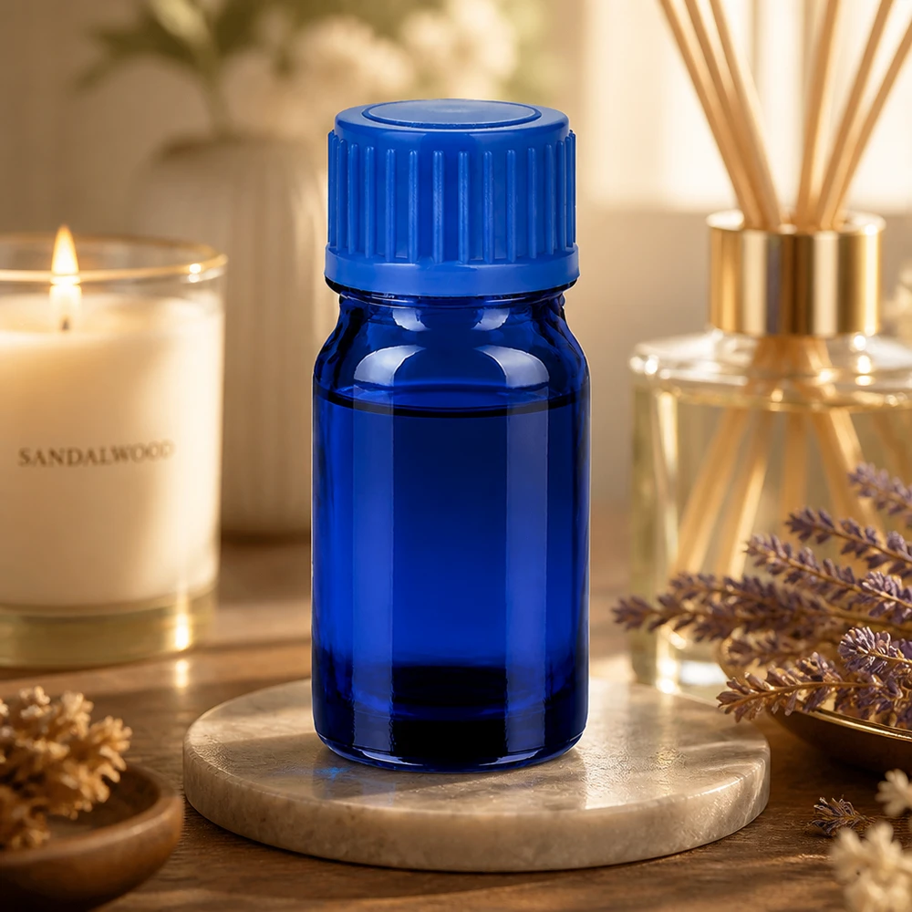 Frasco de 5ml com tampa de rosca de 11mm azul Standard BlueLine UT18/5 Frasco compacto de 5 ml em azul elegante para uma dosagem precisa de óleos e extractos