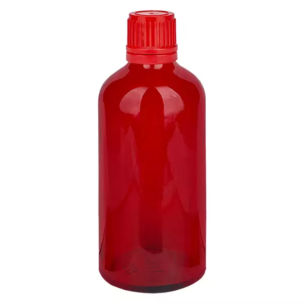 Frasco de 100 ml com tampa de rosca de 11 mm vermelha inviolável RedLine UT18/100 Frasco de 100 ml com tampa de rosca de 11 mm vermelha inviolável RedLine UT18/100