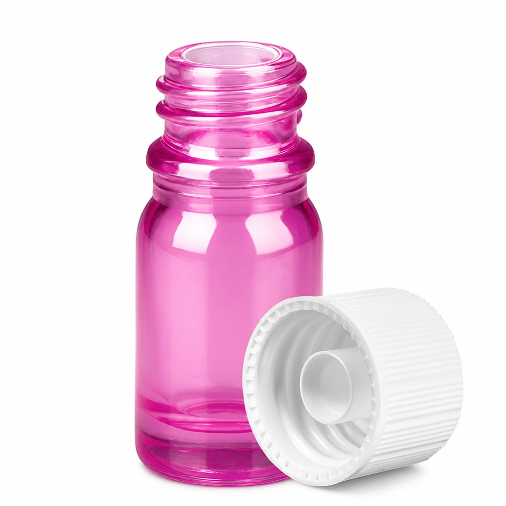 Frasco de 5 ml com tampa de rosca de 11 mm branco padrão PurpleLine UT18/5 Frasco pequeno de vidro violeta de 5 ml com tampa branca para óleos essenciais e essências