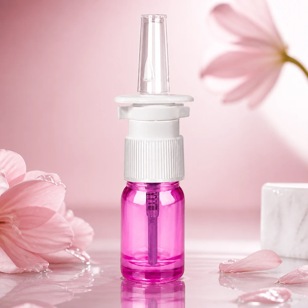 Frasco de spray nasal de 5ml branco/transparente standard PurpleLine UT18/5 Frasco de spray nasal PurpleLine 5ml com rosca UT18/5 para aplicações farmacêuticas profissionais