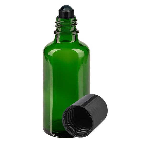 Frasco de farmácia verde 50ml tampa roll-on preta Frasco de farmácia verde 50ml tampa roll-on preta