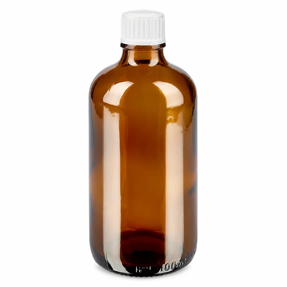 Frasco de vidro castanho de 100 ml com tampa conta-gotas branca, em vidro de farmácia STD de alta qualidade