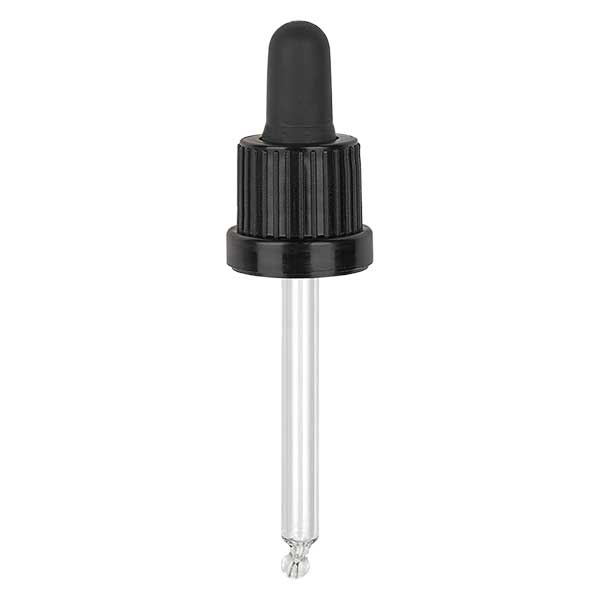 Pipeta conta-gotas de vidro, preto/preto PL61 com fecho inviolável III Pipeta conta-gotas de vidro, preto/preto PL61 com fecho inviolável III