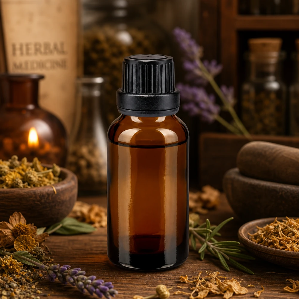 Frasco de farmácia castanho 20ml tampa de rosca preta com fecho inviolável Frasco de farmácia escuro de 20 ml, em vidro castanho com proteção UV e tampa preta de 11 mm