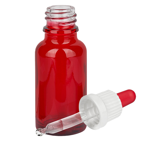 Frasco pipeta de 20 ml branco/vermelho com fecho inviolável RedLine UT18/20 Frasco pipeta de 20 ml branco/vermelho com fecho inviolável RedLine UT18/20