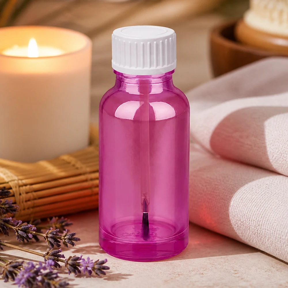 Frasco com pincel de 20 ml branco padrão PurpleLine UT18/20 Frasco pequeno de 20 ml com pincel e tampa de rosca branca, ideal para uma aplicação cosmética precisa