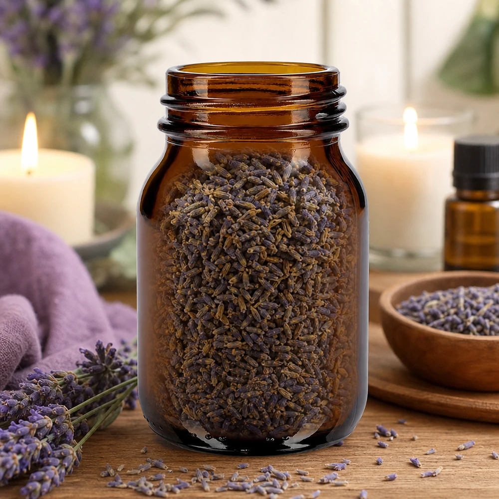 Frasco de vidro âmbar de gargalo largo de 75ml com acabamento de gargalo DIN 40 Frasco compacto de 75 ml com gargalo largo em vidro castanho, ideal para ervas aromáticas e especiarias