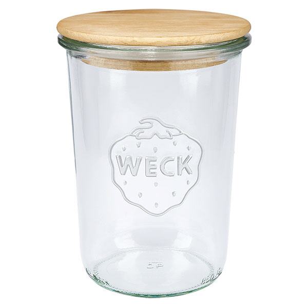 Copos de vidro WECK RR100 de 850ml com tampa de madeira