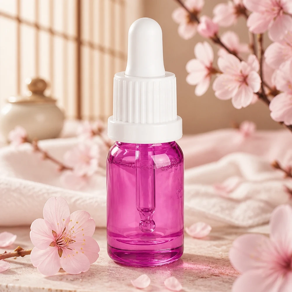 Frasco de pipeta violeta elegante de 5 ml com conta-gotas branco para óleos e essências de cuidados da pele