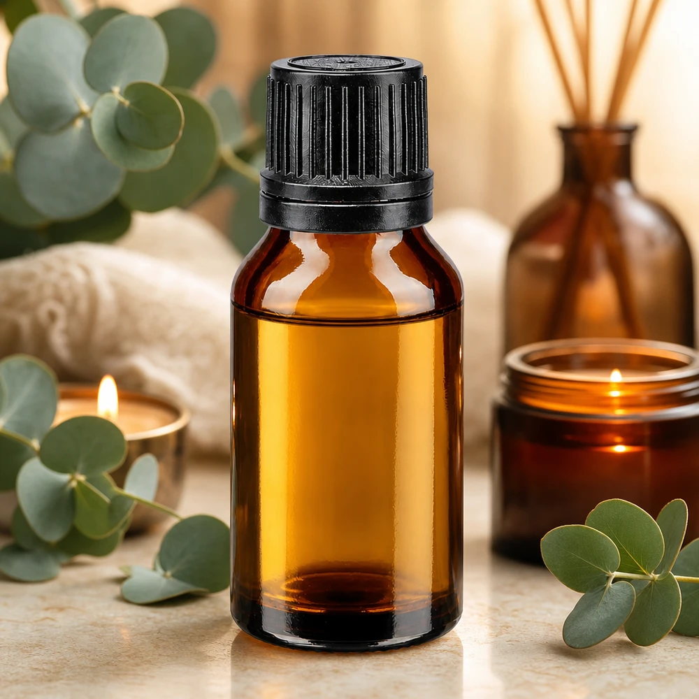 Frasco pequeno de farmácia, 15 ml, castanho, com tampa original preta, para óleos essenciais