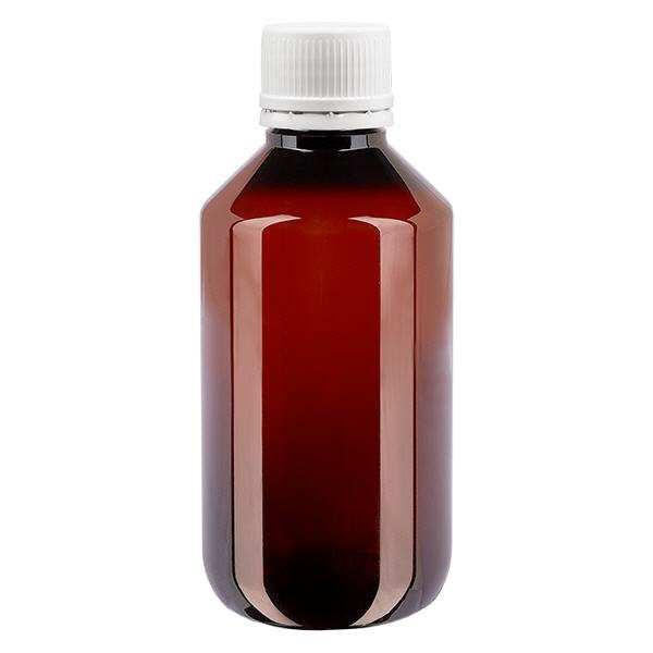 Frasco PET 200ml com tampa inviolável branca, com nervuras finas Frasco PET 200ml com tampa inviolável branca, com nervuras finas
