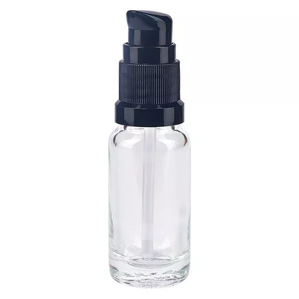 Frasco de farmácia transparente de 10 ml com tampa de bomba preta standard Frasco de farmácia transparente de 10 ml com tampa de bomba preta standard