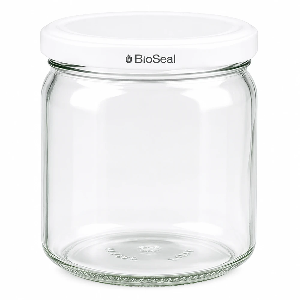 Frasco de conserva UNiTWIST Runda408 com tampa branca TO82 BioSeal - frasco de vidro redondo para a cozinha