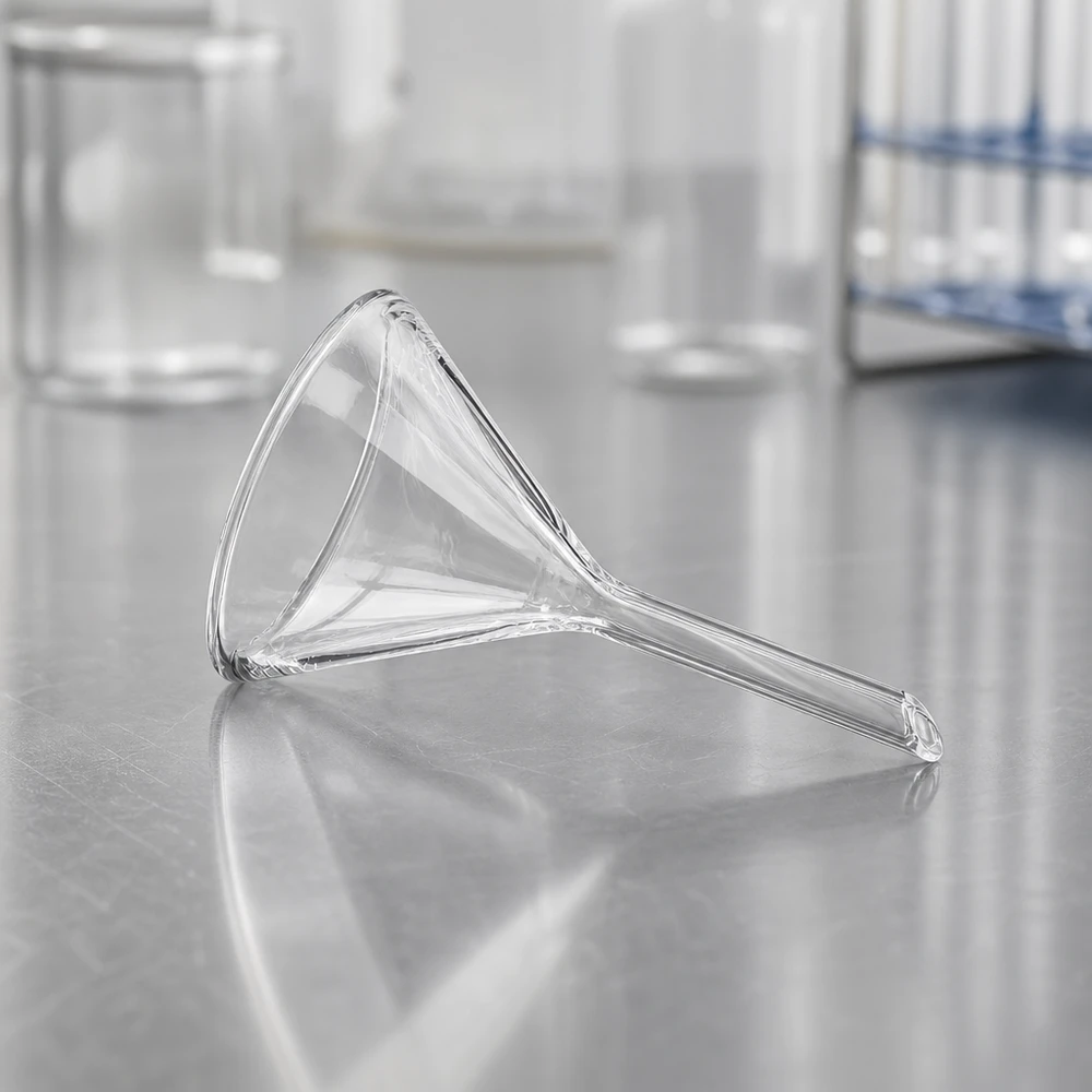Funil de laboratório transparente em vidro de cal sodada com 45 mm de diâmetro para aplicações químicas