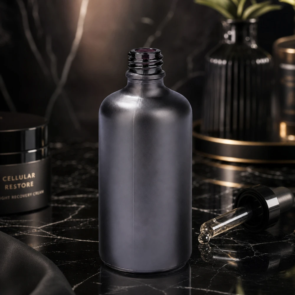 Frasco de farmácia de 100ml BlackLine UT18/100 UNiTWIST Frasco de farmácia de 100 ml BlackLine UT18/100 UNiTWIST com conta-gotas prático para soros e óleos