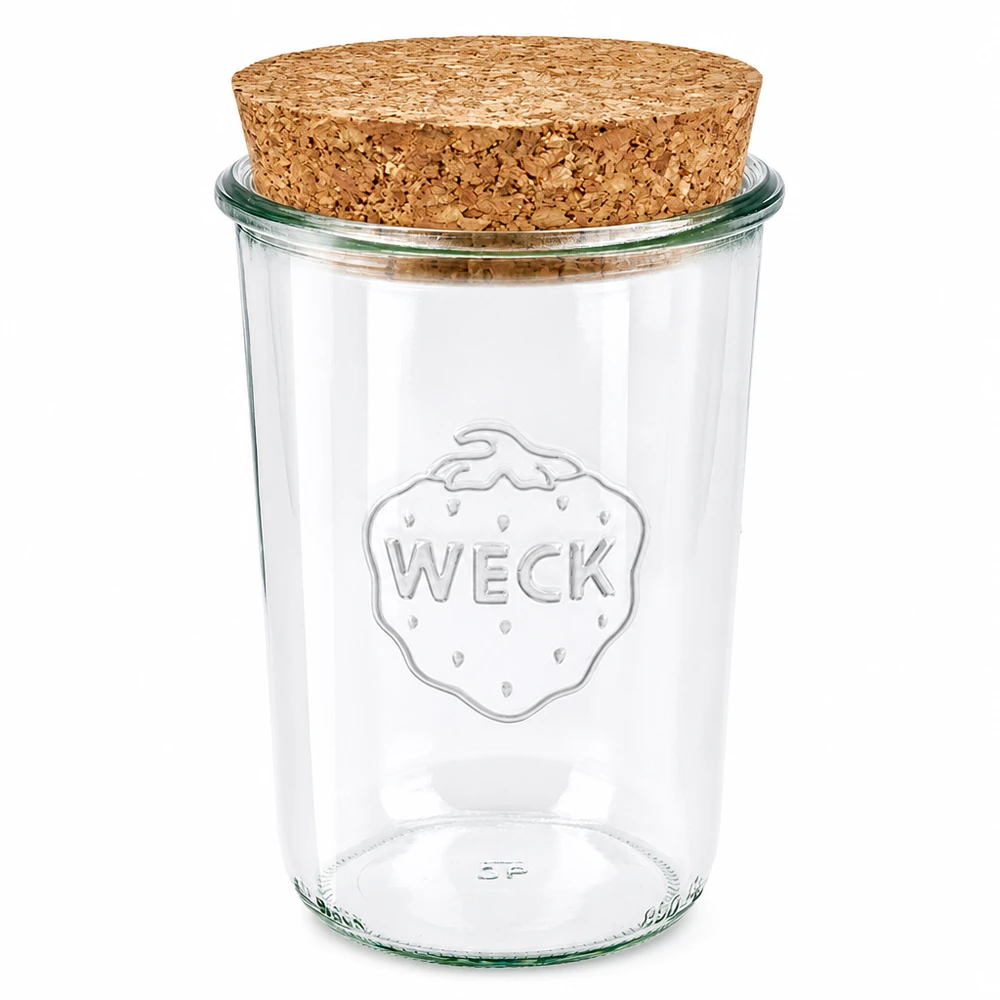 Copos de vidro 850ml WECK RR100 com cortiça natural Frasco de vidro de 850 ml RR100 com tampa de cortiça natural Frasco de conservação Frasco de armazenamento transparente