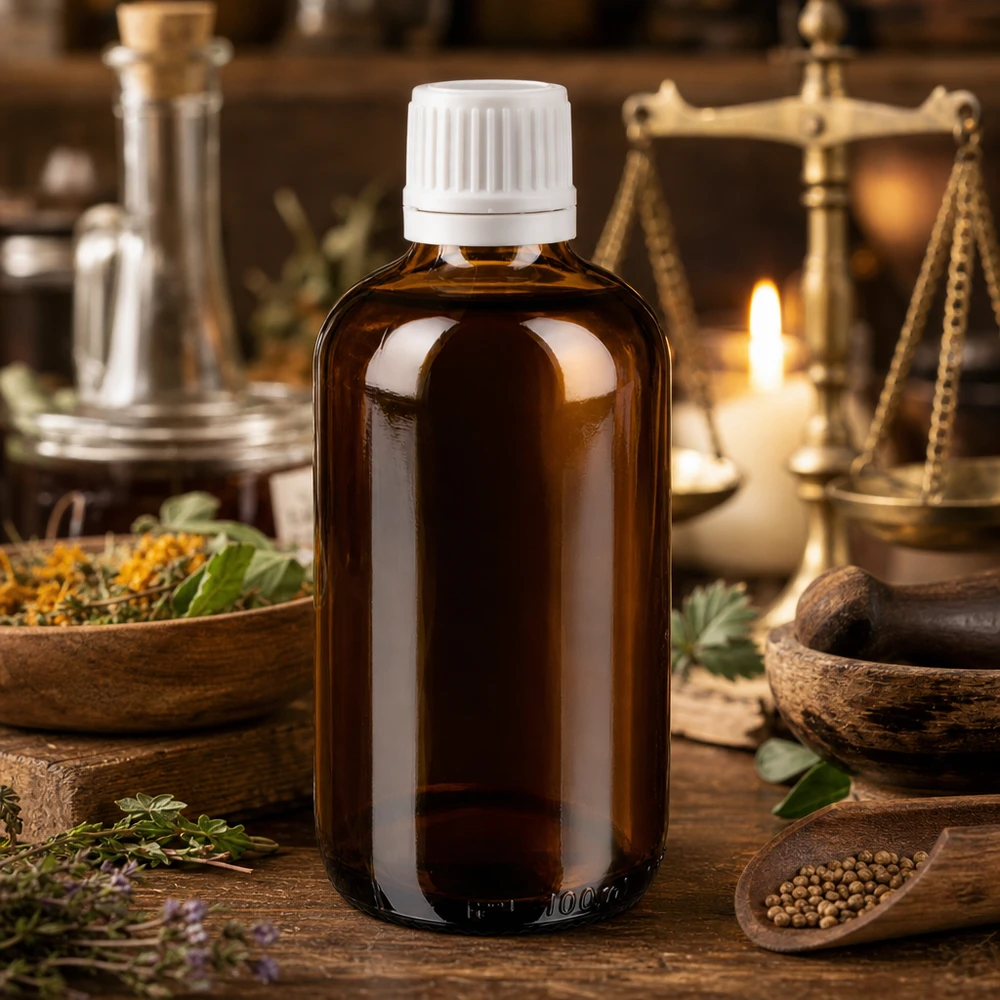 Frasco de farmácia castanho 100ml tampa de rosca branca fecho inviolável Frasco de farmácia castanho de 100 ml com tampa de segurança para crianças branca, entre ervas e especiarias