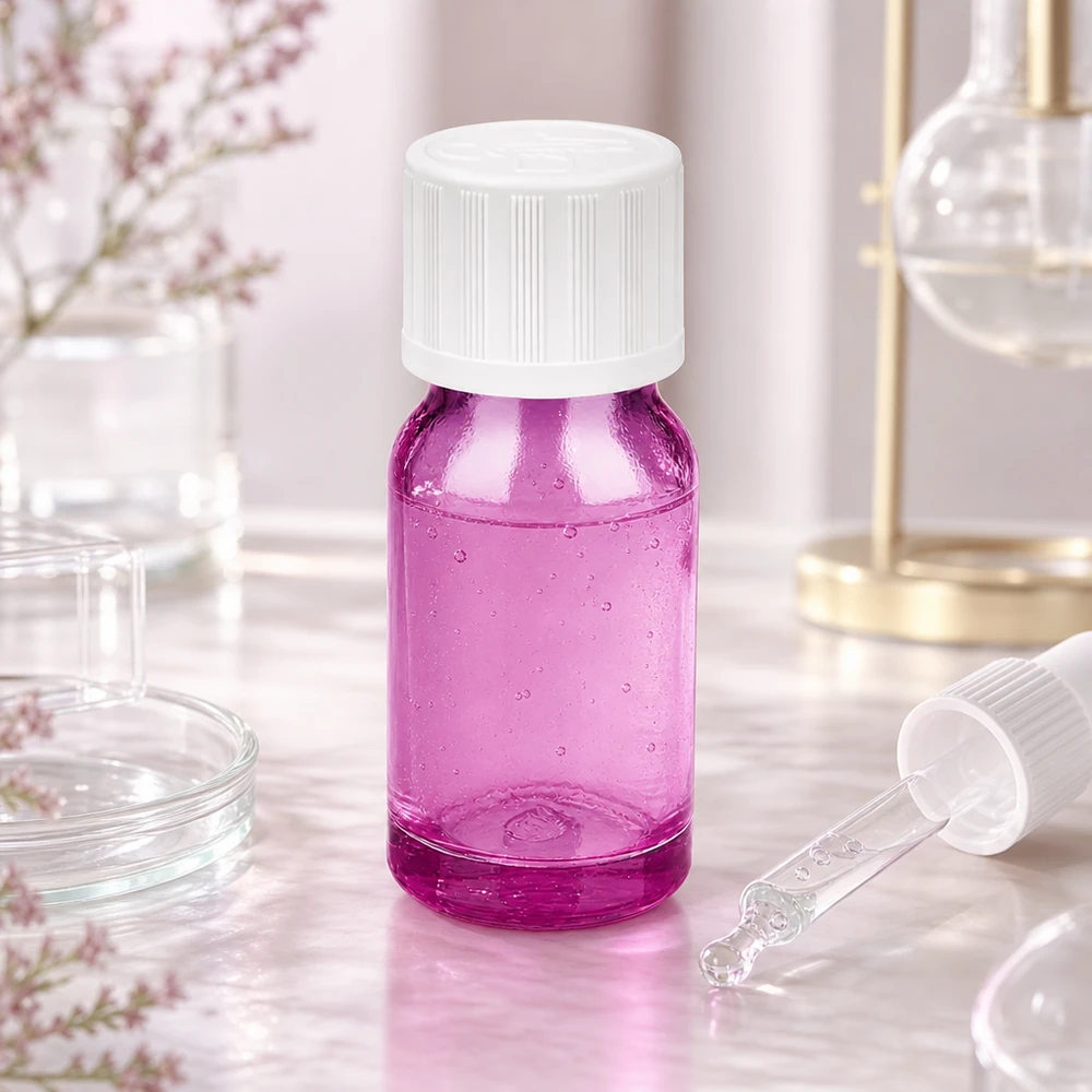 Frasco conta-gotas de 10ml 1,2mm branco padrão resistente a crianças PurpleLine.UT18/10 Frasco conta-gotas pequeno de 10 ml de cor púrpura brilhante com tampa de dosagem precisa