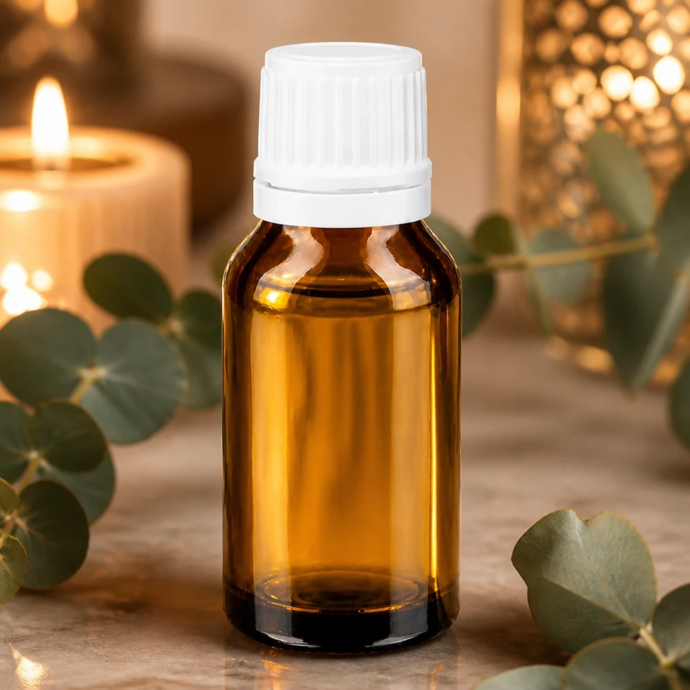 Frasco de farmácia castanho 15ml com tampa de rosca branca com fecho inviolável Pequeno frasco de vidro castanho de 15 ml com tampa de rosca branca para óleos essenciais